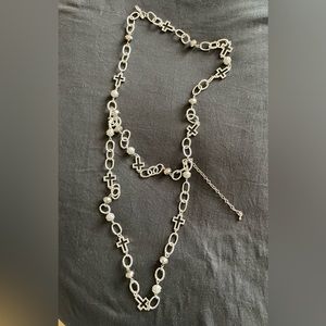 SOLD NOW Women’s silvery long adjustable necklace w/crosses, links, and shiny